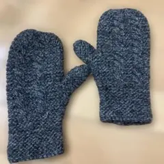 グレー ニットミトン ケーブル編み　homspun