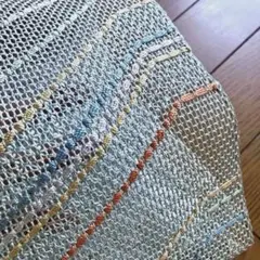 週末セール【羅 美品 正絹】涼しげな網目の透け感、薄緑に上品な色使い☆名古屋帯 夏得セール【美品 正絹 羅】涼しげな網目の透け感、薄緑に上品な色使い