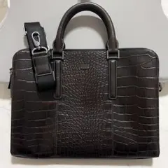 【美品】本革 レザー クロコ型押し ブリーフケース 2WAY 茶色 ブラウン