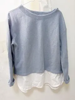 水色 長袖ニットセーター Mサイズ　レイヤード