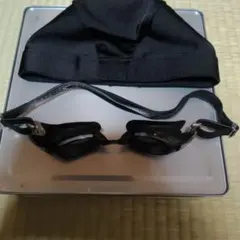黒スイムキャップ、黒ゴーグルセット