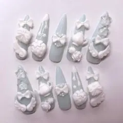 ♡現品♡ ネイルチップ 水色 量産型 平成女児 姫系 萌え 地雷 ゴテゴテ