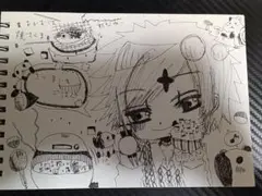 ボールペンイラスト　５枚セット　ペン画　アナログ　白黒