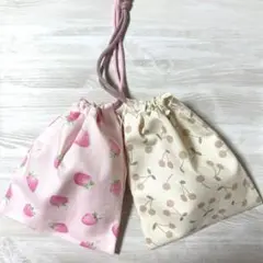No.823 給食袋 コップ袋 巾着袋 ハンドメイド 女の子 いちご さくらんぼ