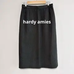 hardy amies/黒 シルク混スカート/ウエスト70/セレモニー3967