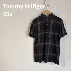 00s TOMMY HILFIGER ダークグレー チェック ポロシャツ L