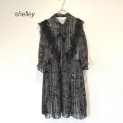 総柄 ワンピース 七部袖 レース フリル プリーツ 黒 シアー 地雷系 かわいい