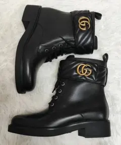 新品 グッチ GGマーモント レザー ショートブーツ 38 ブラック670397