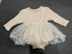 ロンパース ピンク チュール 花柄 ベビードレス 女の子 長袖 韓国 12M
