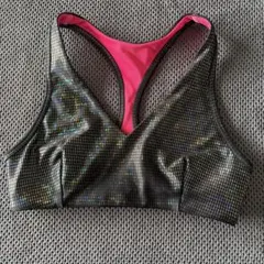Zumba フィットネス スポーツブラ ホログラム柄　XS キラキラ　ブラックのサムネイル