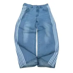 サイドライン ワイドバギーデニム ストリート カジュアルワイドレッグ パンツ