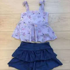 試着のみ セパレート水着 110cm 紫花柄