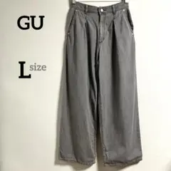 【GU】ジーユー ライトデニム ワイドパンツ 後ろゴム仕様 グレー Lサイズのサムネイル