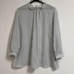 【23区/オンワード樫山】ストライプ長袖ブラウス(白/サイズ46)