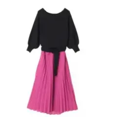 31 Sons de mode　アンゴラ混　プリーツスカートドッキングワンピース