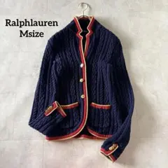 NO.5-201 ラルフローレン　ケーブルニットカーディガン　金ボタン　M