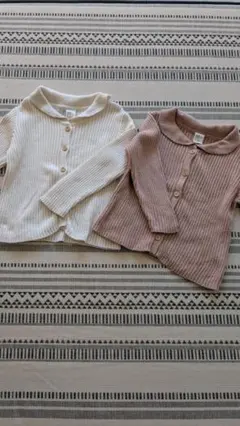 双子　H&M リブ編みカーディガン 白（アイボリー）・ピンク