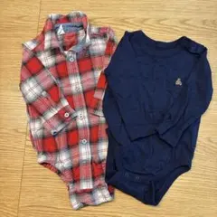 美品‼️GAPbabyロンパースセット 赤チェック・ネイビーベビー服2点セット