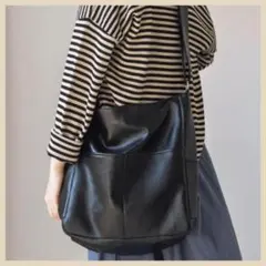 ショルダーバッグ 斜めがけ 大容量 レザー 通学 通勤 大きい トート 黒 c