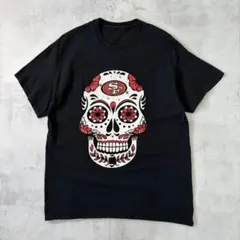 USA古着　メキシカン・スカル　Tシャツ　髑髏　ドクロ　大判プリント　メンズ　黒