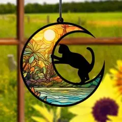 サンキャッチャー 壁掛け飾り ステンドグラス 黒猫 月 インテリア 看板 1