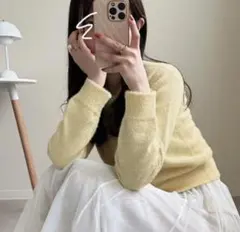 GRL ラメフェザーニットカーディガン　イエロー