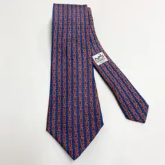 HERMES ネクタイ　ネイビー　レッド　幾何学模様
