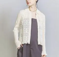 BEAUTY&YOUTH レース プリーツシャツ ―ウォッシャブル