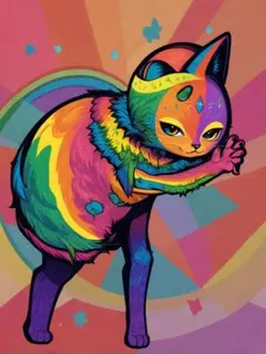カラフルな猫のイラスト額付き発送♥色鉛筆作品ポスターa4 - メルカリ