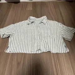 ストライプ 半袖シャツ　ライトグリーン