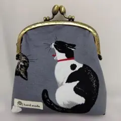 猫デザイン がま口ポーチ　オリジナル　ハンドメイド