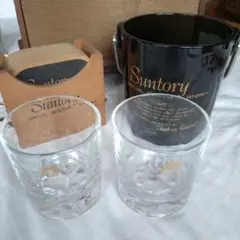 Suntory ウイスキー用グラス２個 アイスペールのセット　コースター付き