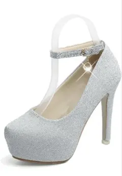 シルバー アンクルストラップ ハイヒール 12cm