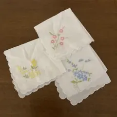 花柄刺繍ハンカチ3枚セット
