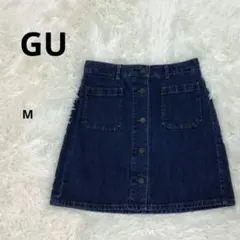 GU ジーユー　デニム　ミニスカート M インディゴ フロントボタン