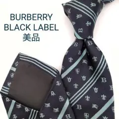 【美品】バーバリーブラックレーベル ネクタイ ネイビー モノグラム ストライプ