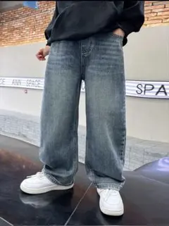 キッズ デニムパンツ ワイドシルエット インディゴブルー