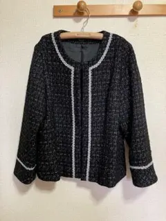 モードファッション猫目 ジャケット ノーカラー ツイード ニット ラメ 日本製M