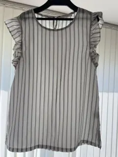 ストライプ フリル ノースリーブ