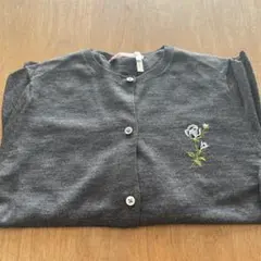 グレー バラ刺繍 長袖カーディガン