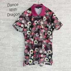 美品✨ダンスウィズドラゴン花柄総柄プリント 半袖ポロシャツ レディース Mサイズのサムネイル