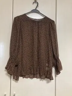 グリーンレーベルリラクシング ブラウン花柄シフォンブラウス フリーサイズ