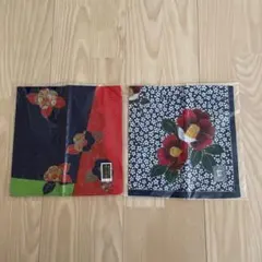 和柄 ハンカチ 2枚セット 椿柄 綿100％ 日本製風 新品未使用