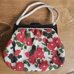 【s-026/k】花柄ビーズ刺繍バッグ 花柄 がま口 レトロ