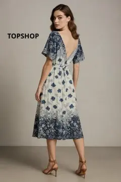 【新品タグ付】TOPSHOP 花柄ワンピース M 紺×白 夏 上品