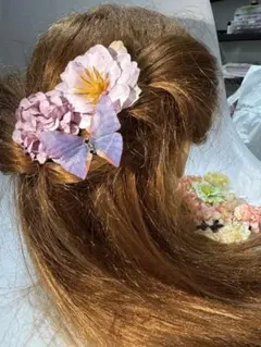 ハンドメイド 花と蝶のバレッタ
