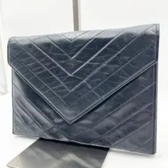 希少✨ サンローラン クラッチバッグ Vステッチ カサンドラ レザー ネイビー