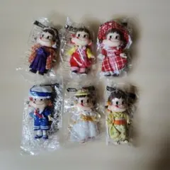 不二家　ペコちゃんキーホルダー 6体セットB 着物ペコちゃん　アイドルペコちゃん