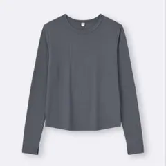 GU 長袖リブTシャツ(グレー)
