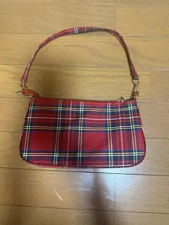 赤 チェック柄 ショルダーバッグ
